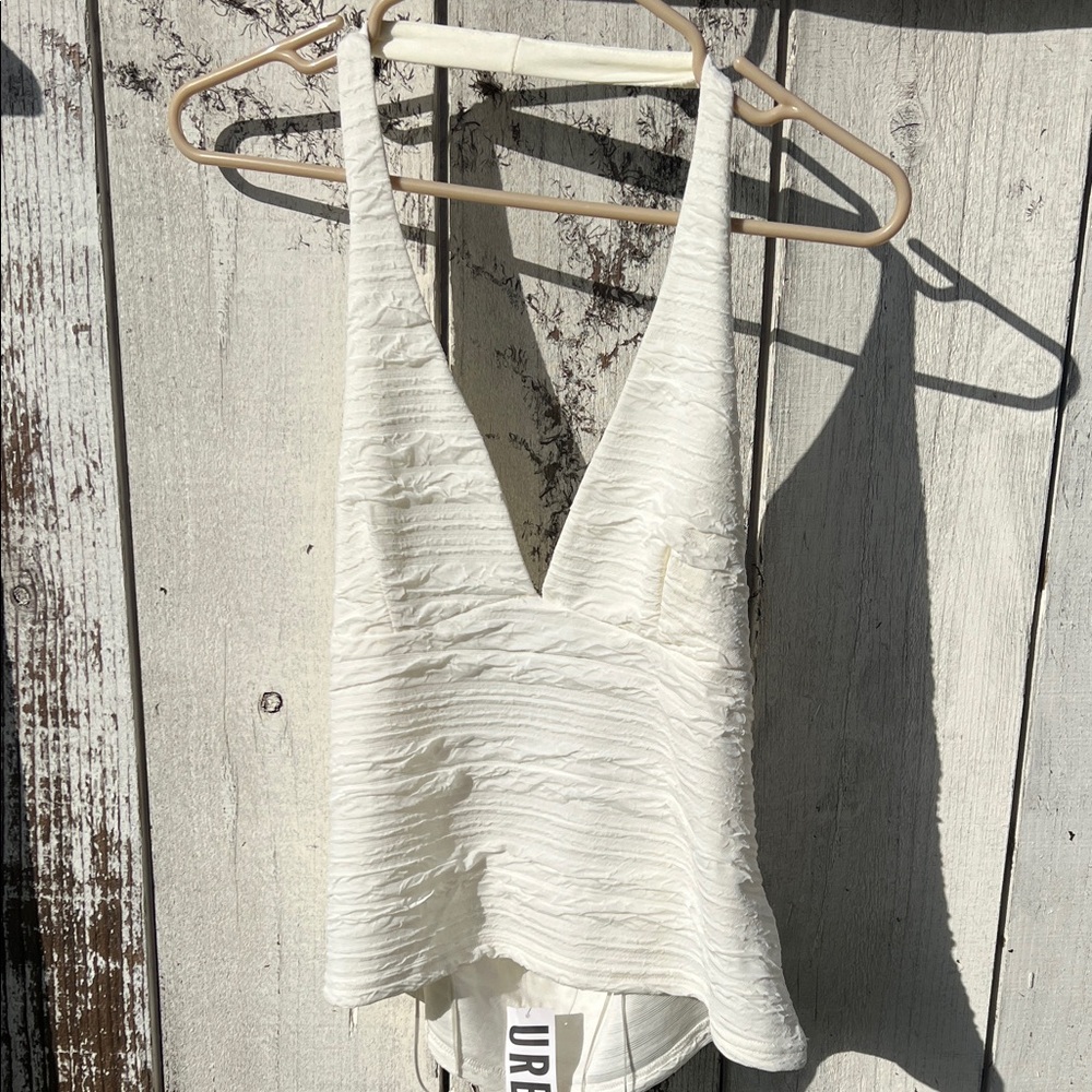 UO Cream Textured Halter Top